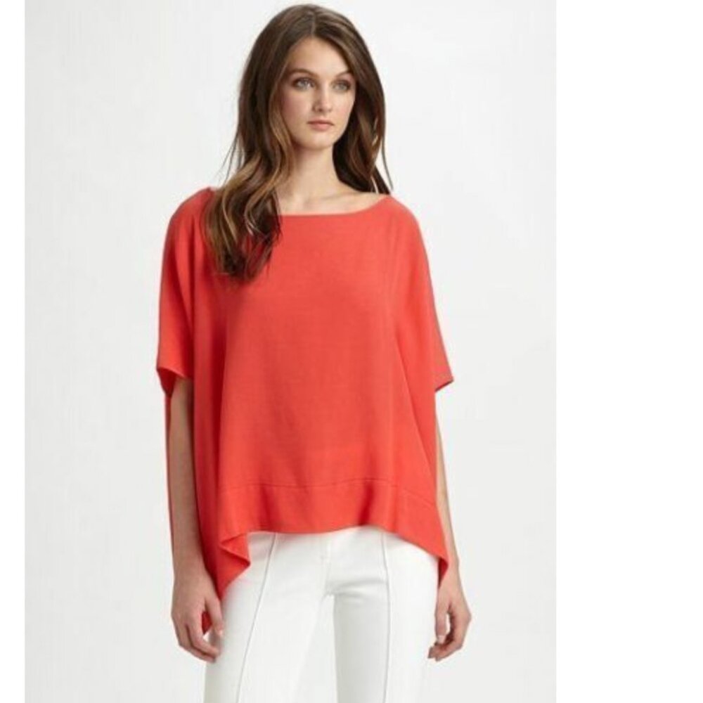 Diane Von Furstenberg New Hanky Kimono Crepe Top in Red Orange Sz P/S Small